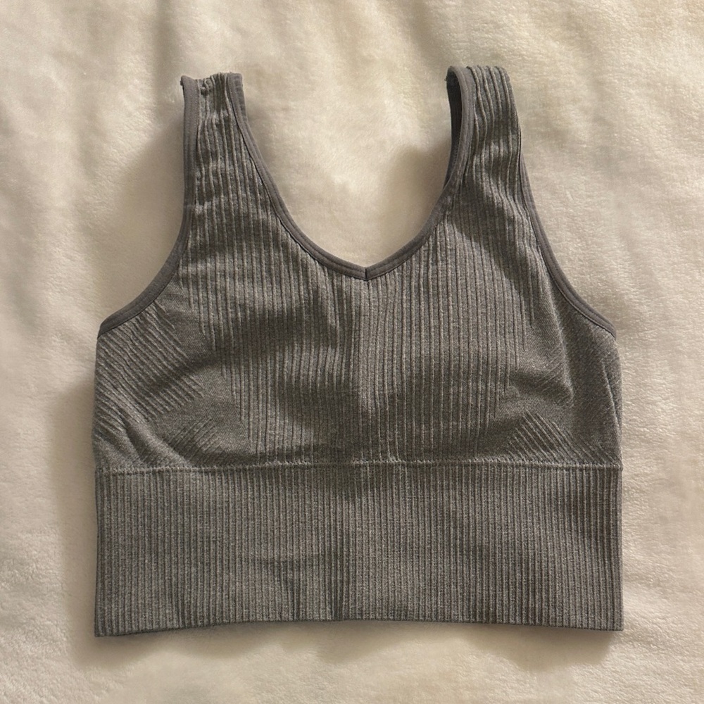 Gray Ribbed Women's Sports Bra